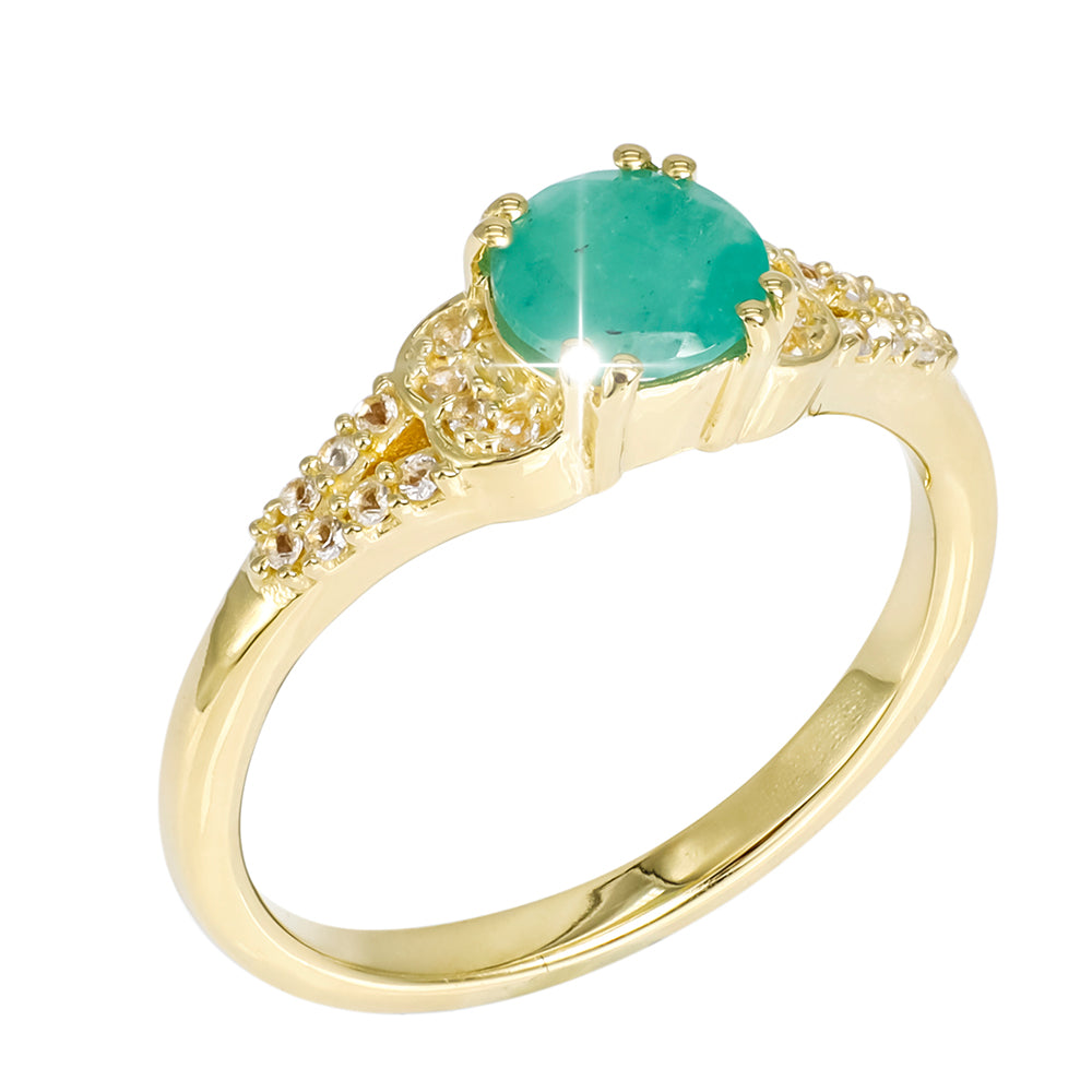 Anillo de Plata Bañada en Oro con Esmeralda de Sakota y Topacio Blanco 2 