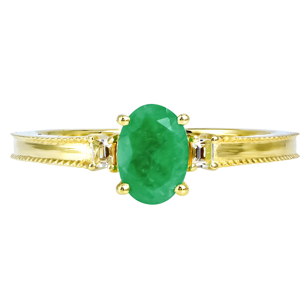 Anillo de Plata Bañada en Oro con Esmeralda de Sakota y Topacio Blanco 1 