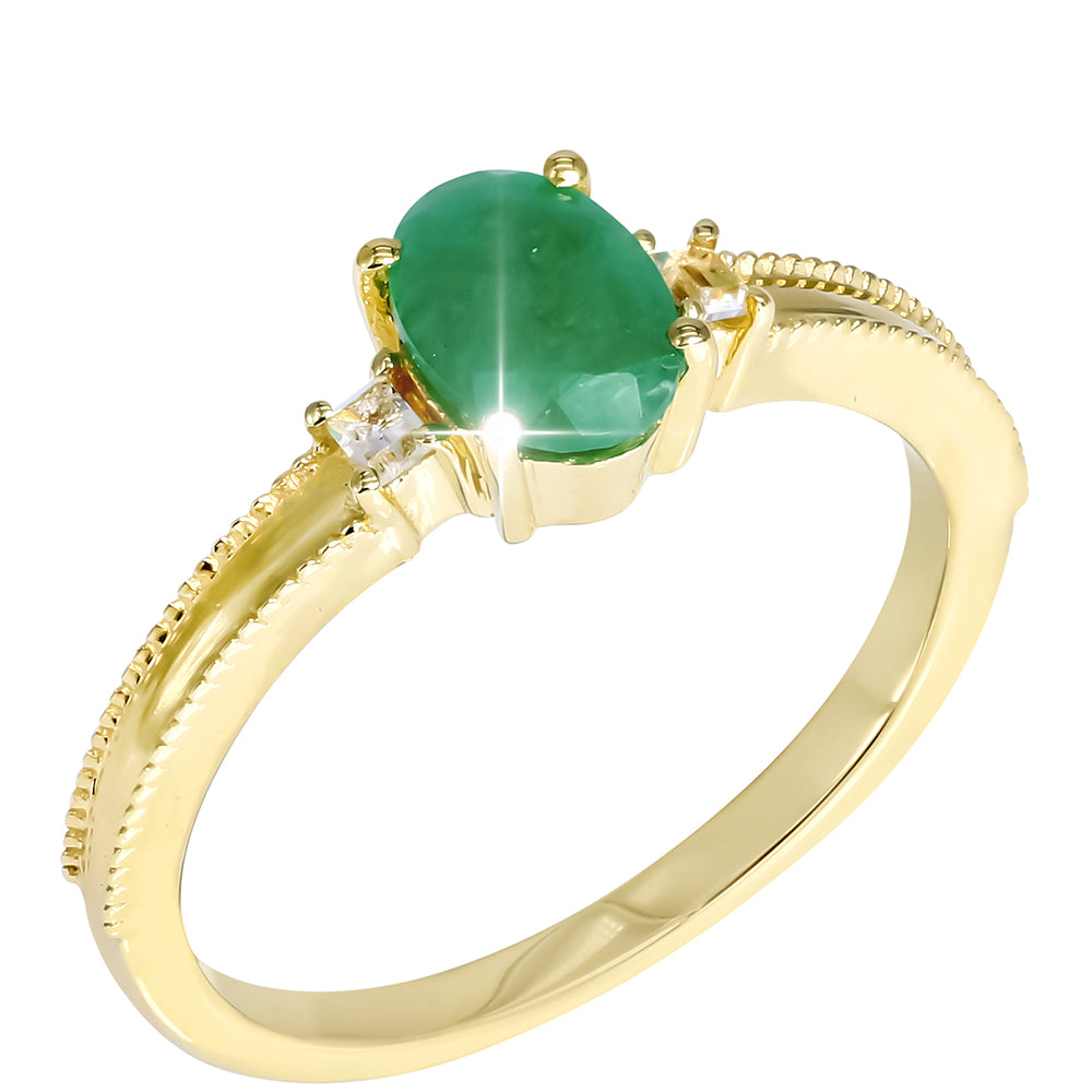 Anillo de Plata Bañada en Oro con Esmeralda de Sakota y Topacio Blanco 2 