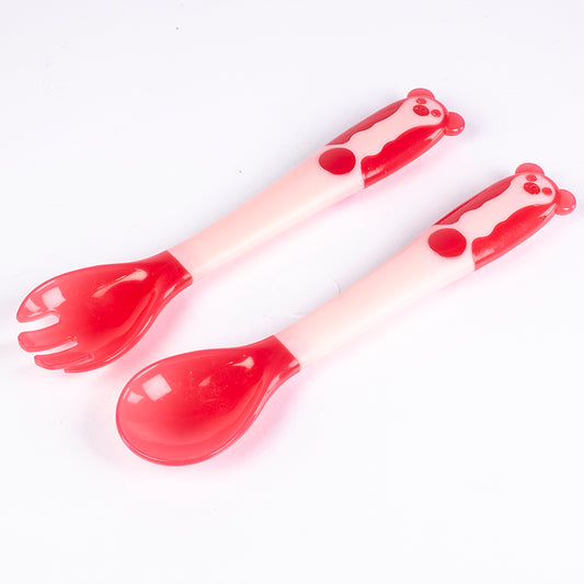 Cuchara y tenedor para bebé con sensor de temperatura, se puede doblar, libre de BPA, color: rosa