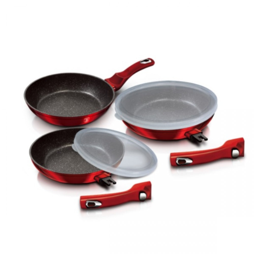 Berlinger Haus Set de 5 sartenes con asa desmontable, Metallic Line Burgundy Edition 1 