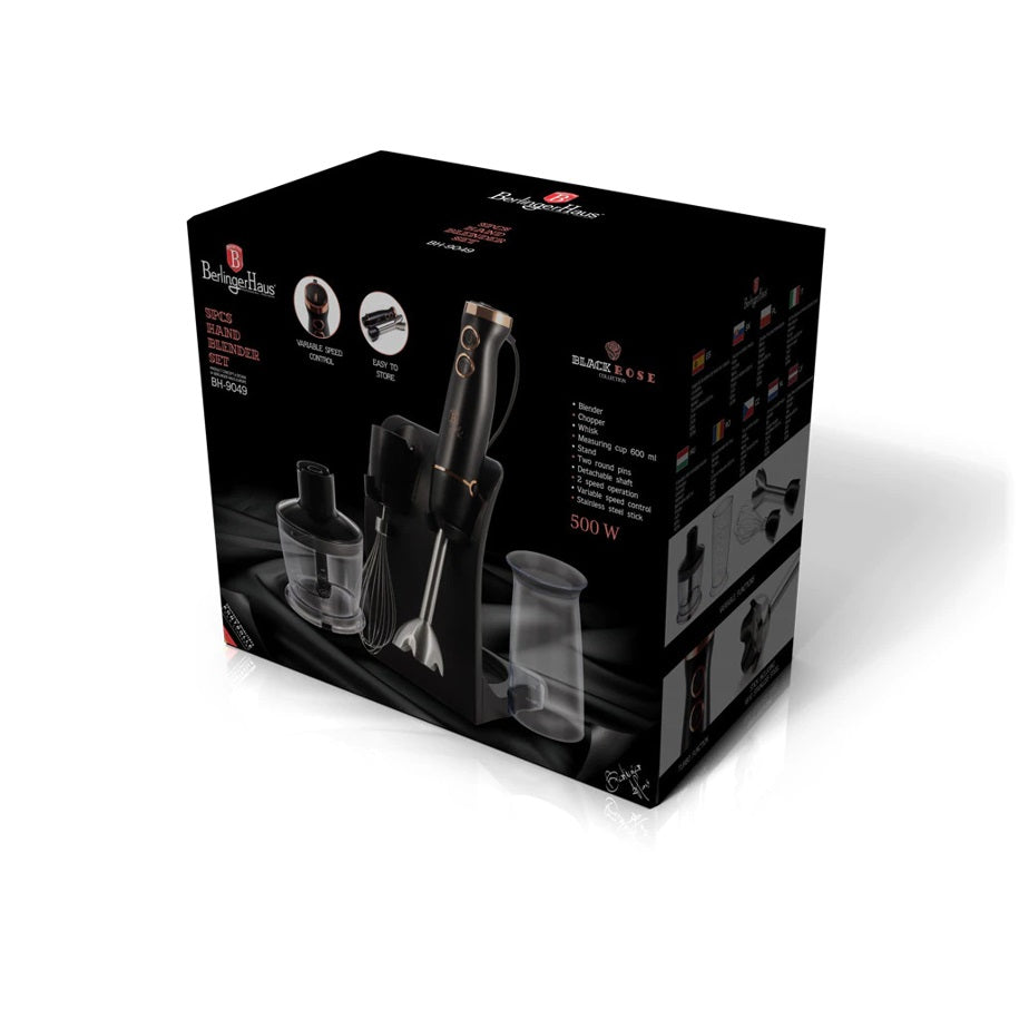 Berlinger Haus - Juego de batidora de mano y picadora de 5 piezas con soporte, colección Black Rose 3 