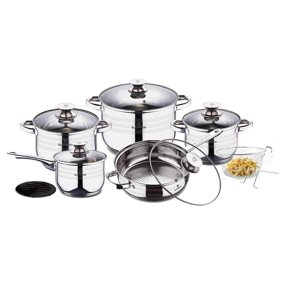 Juego de utensilios de cocina de acero inoxidable de 3 piezas con base de 5 capas y revestimiento de mármol Xylan, Edición Gourmet Line 1 