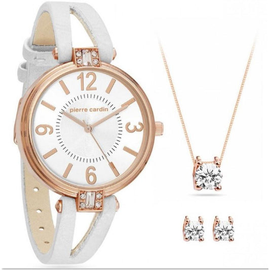 Conjunto de reloj de Pierre Cardin con collar y pendientes de regalo