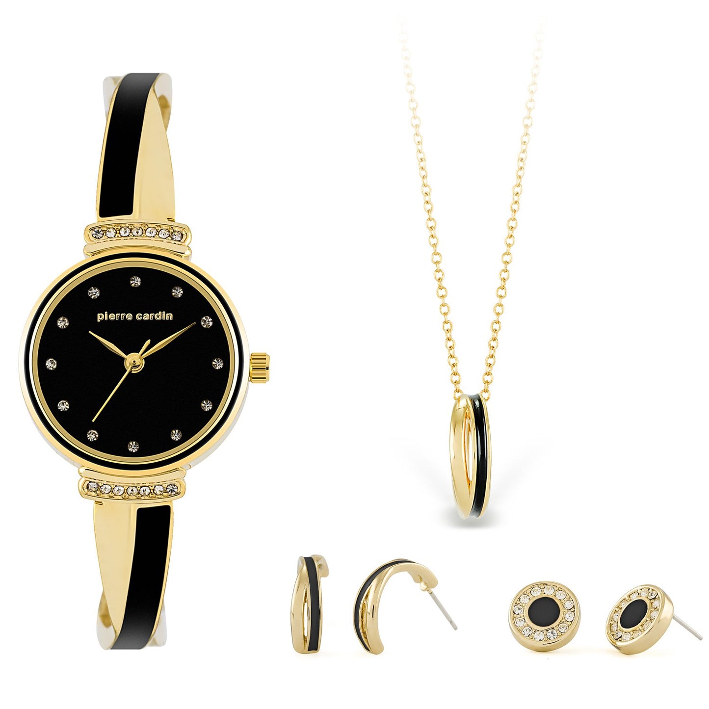Conjunto de Aleación Bañado en Oro con Esmalte y Cristal Emporia® Blanco (Collar +Pendientes +Colgante )