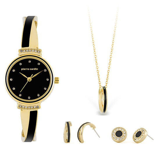 Conjunto de Aleación Bañado en Oro con Esmalte y Cristal Emporia® Blanco (Collar +Pendientes +Colgante )