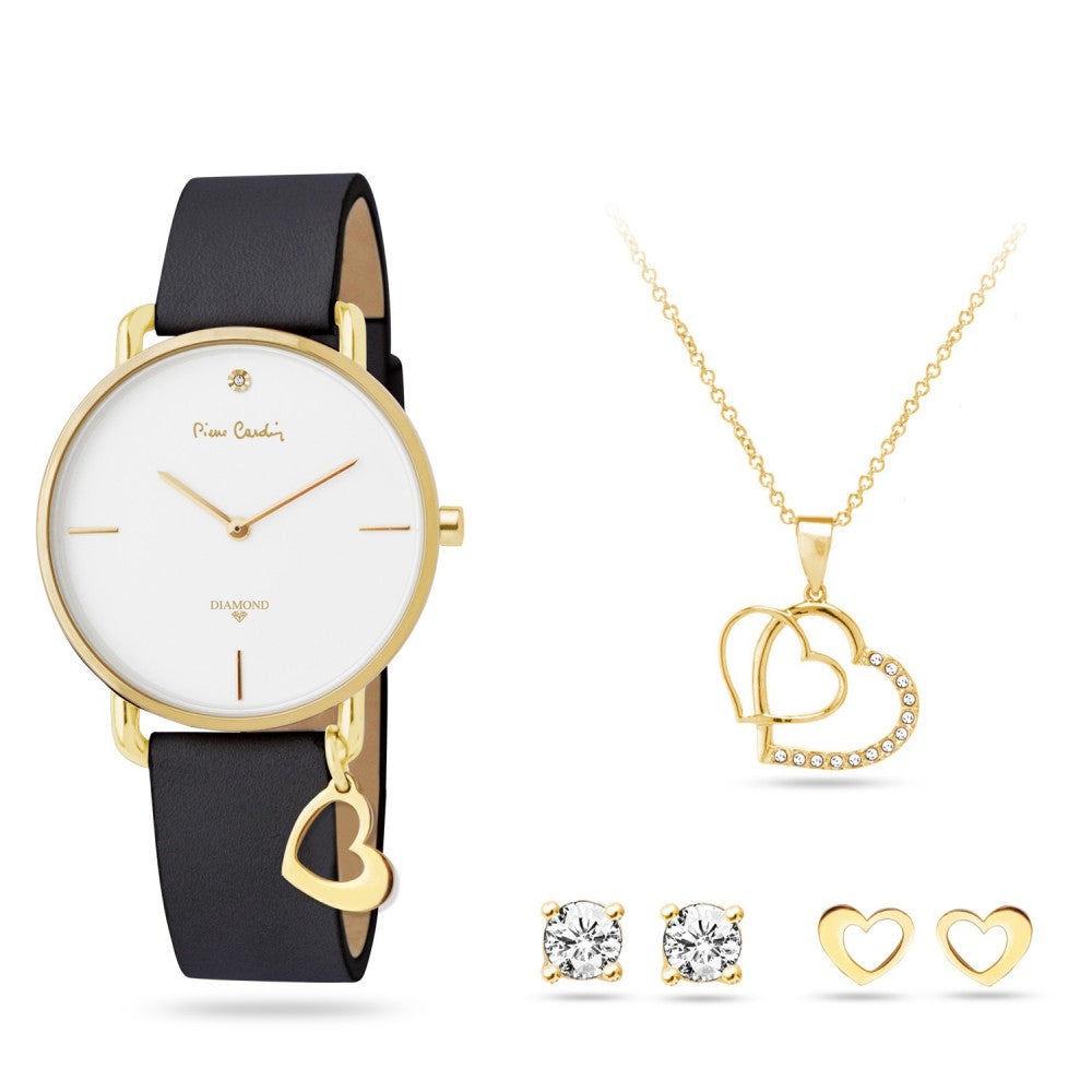 Conjunto de Aleación Bañado en Oro con Diamante blanco (Collar +Pendientes +Colgante ) 1 
