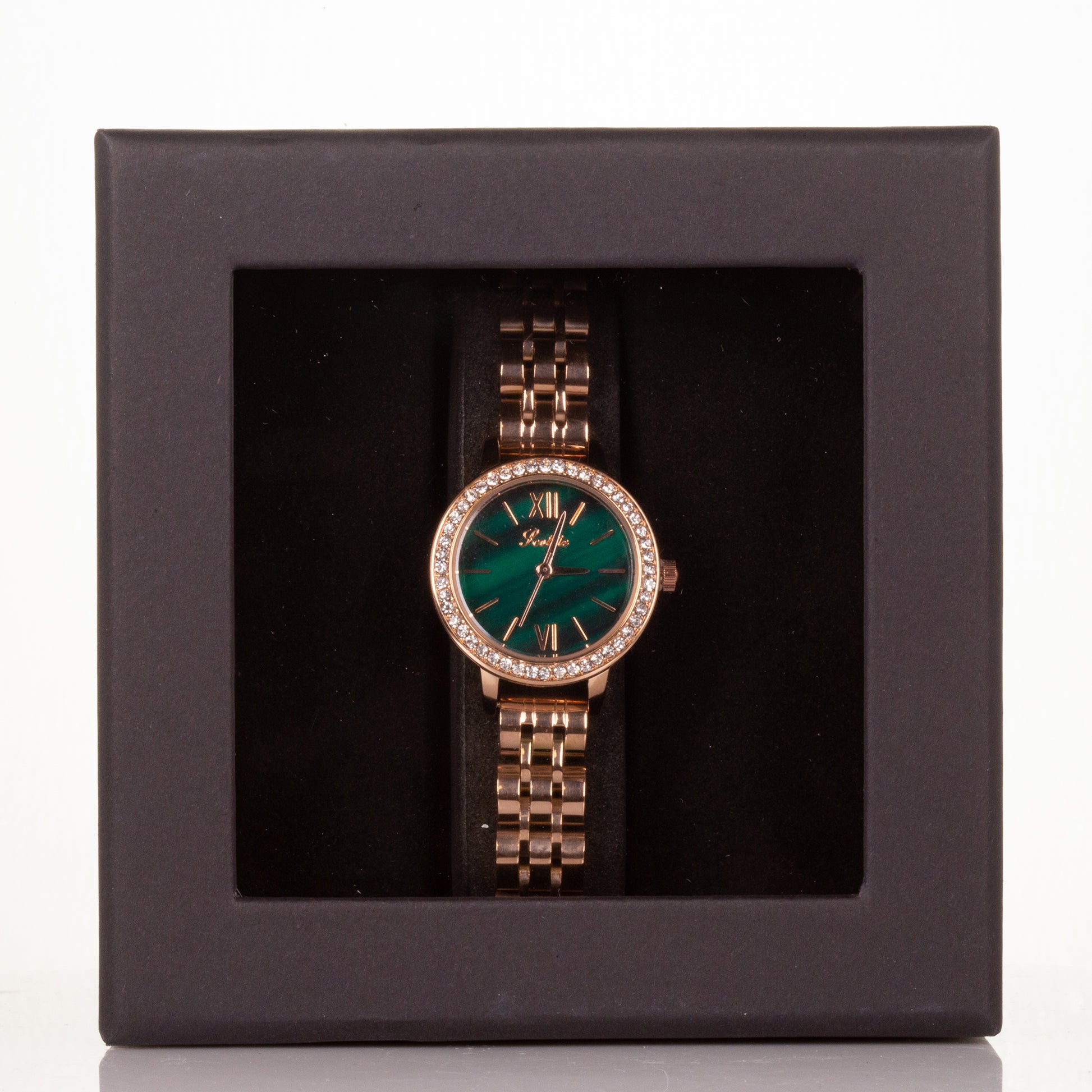 Reloj de aleación con movimiento Miyota de alta calidad con caja de regalo, esfera de color verde esmeralda 3 