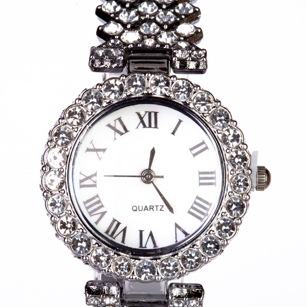 Reloj de Aleación Bañado en Oro con Cristal Emporia® Blanco (Collar +Pendientes +Pulsera +Colgante )