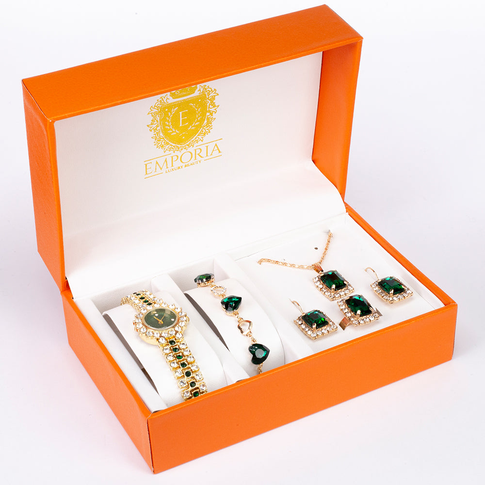 Reloj de Aleación Bañado en Oro con Cristal Emporia® Azul (Collar +Pendientes +Pulsera +Colgante ) 1 