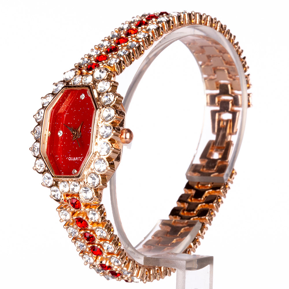 Reloj de Aleación Bañado en Oro con Cristal Emporia® Rojo (Collar +Pendientes +Pulsera +Colgante )