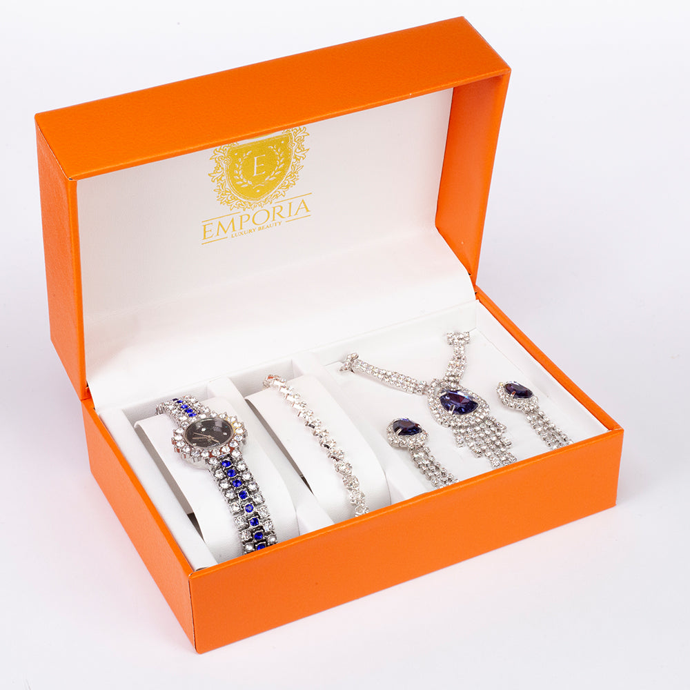 Reloj de Aleación Bañado en Oro con Cristal Emporia® Azul (Collar +Pendientes +Pulsera +Colgante ) 1 