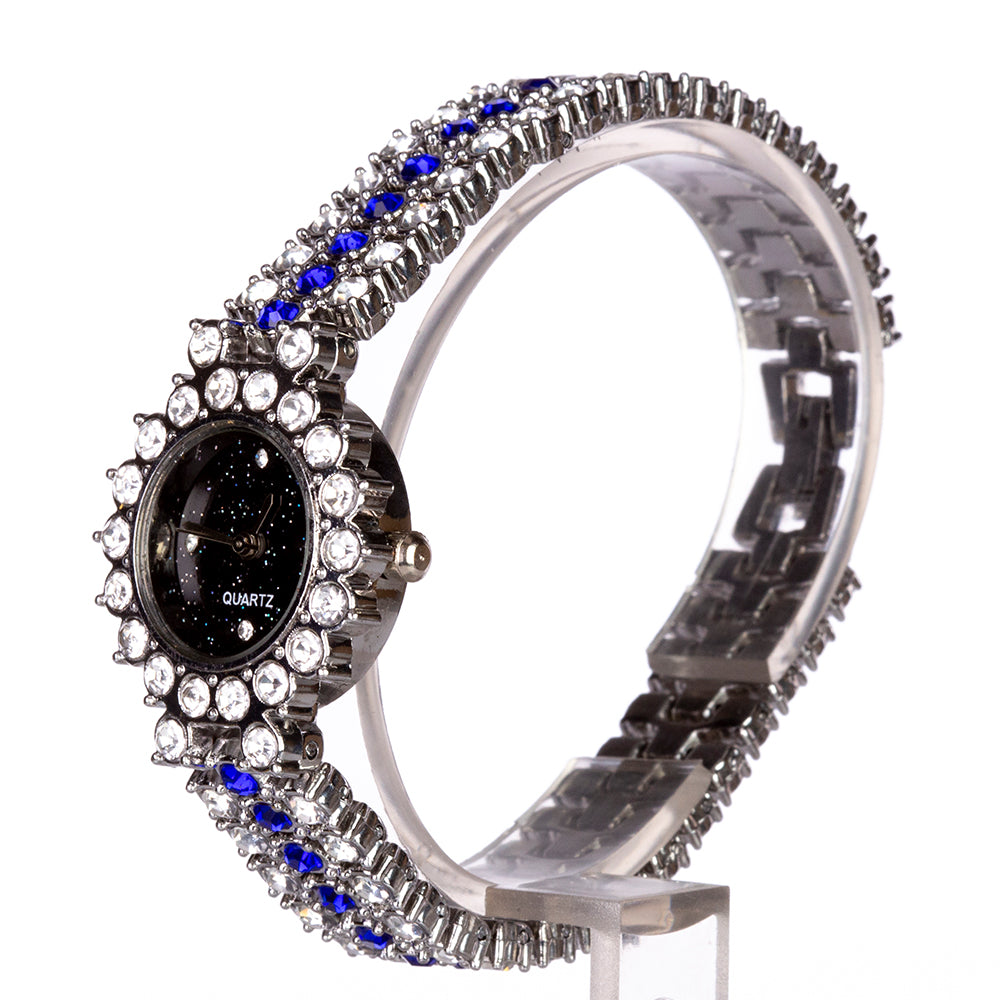 Reloj de Aleación Bañado en Oro con Cristal Emporia® Azul (Collar +Pendientes +Pulsera +Colgante )