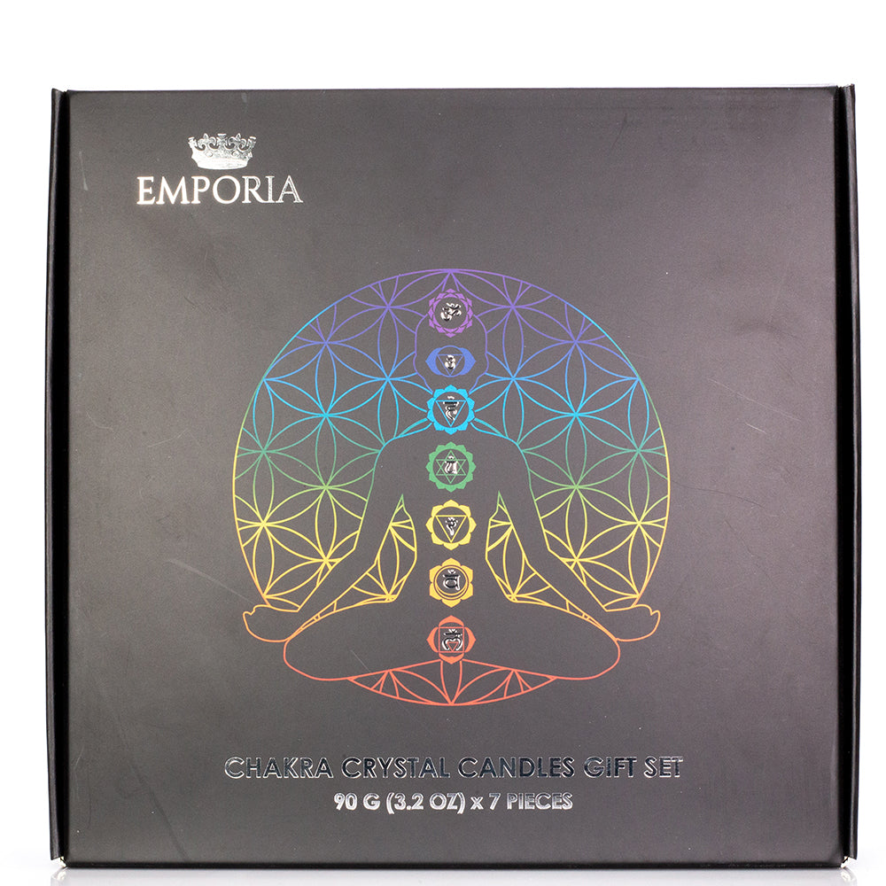 Juego de regalo Emporia de 9 piezas de 7 velas de cristal de chakra, colgante de chakra y pulsera de chakra con amatista, lapislázuli, citrino, aventurina verde, ojo de tigre, jaspe rojo y cuarzo transparente