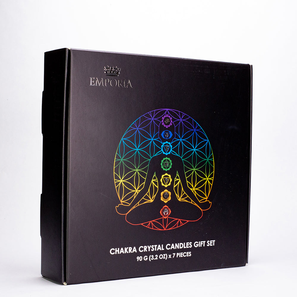 Juego de regalo Emporia de 9 piezas de 7 velas de cristal de chakra, colgante de chakra y pulsera de chakra con amatista, lapislázuli, citrino, aventurina verde, ojo de tigre, jaspe rojo y cuarzo transparente