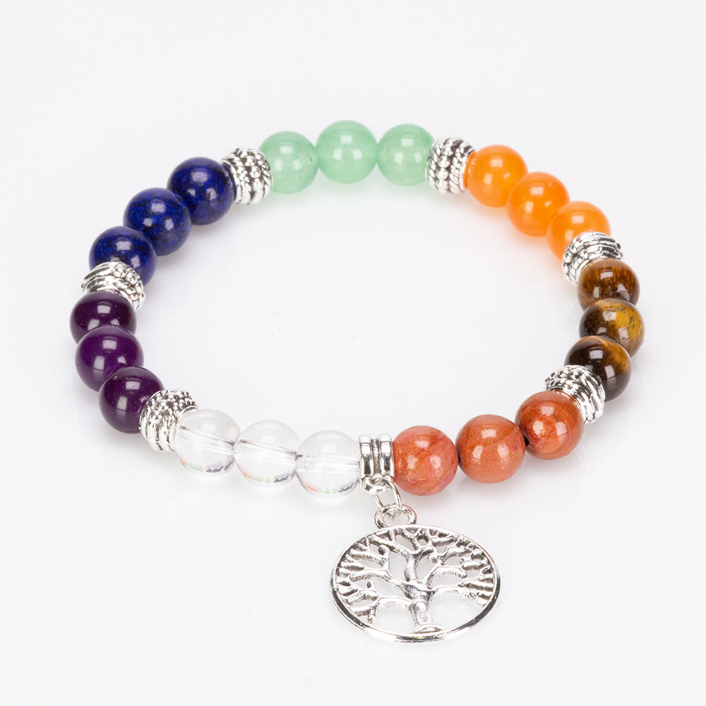 Juego de regalo Emporia de 9 piezas de 7 velas de cristal de chakra, colgante de chakra y pulsera de chakra con amatista, lapislázuli, citrino, aventurina verde, ojo de tigre, jaspe rojo y cuarzo transparente