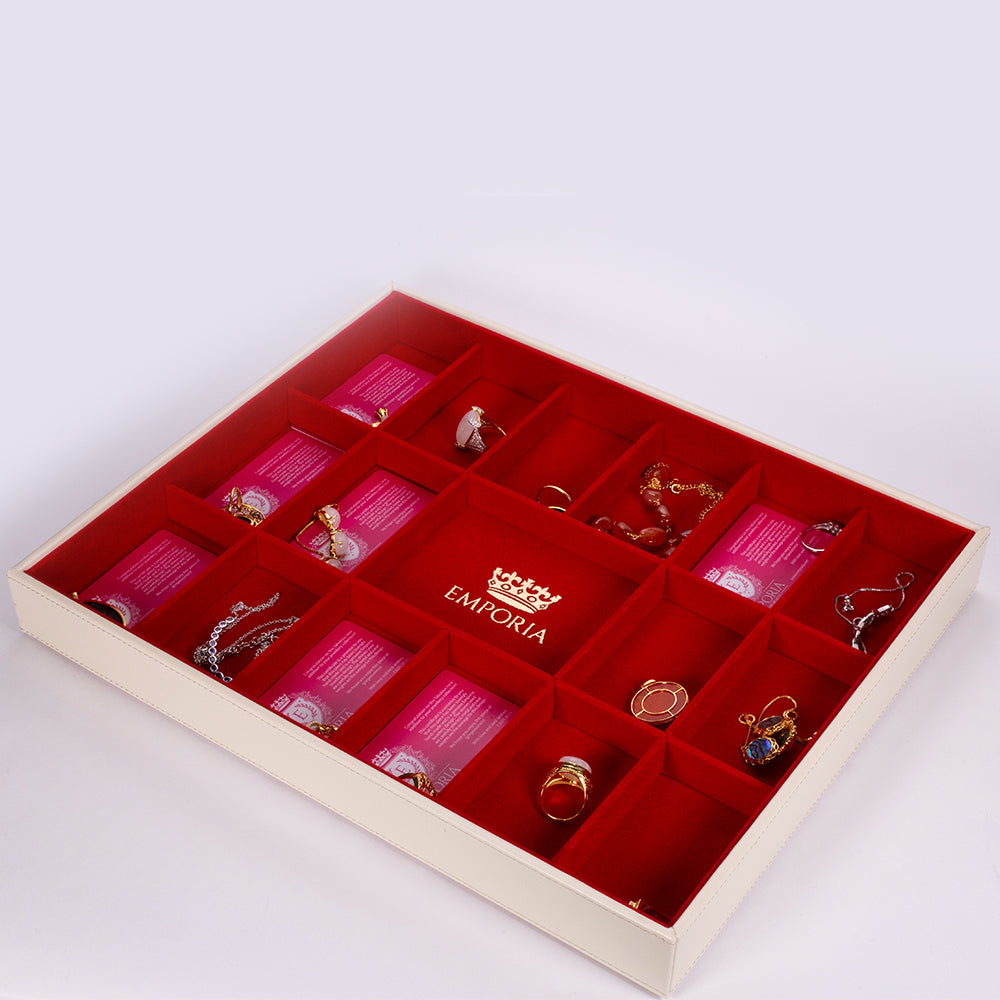 Emporia "Red Velvet Cake" Joyero apilable de terciopelo con tapa, beige 3 