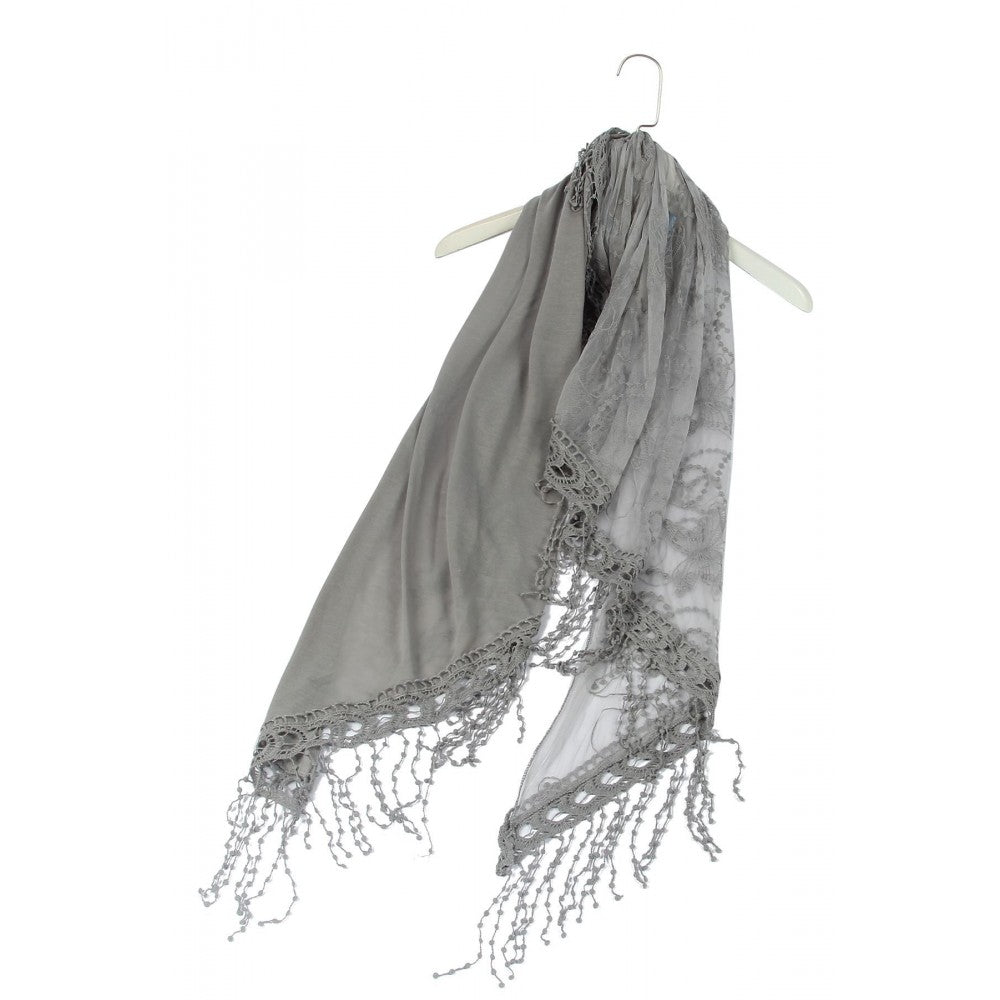 Bufanda-chal trapezoidal de algodón, 80 cm x 198 cm x 70 cm, estampado de encaje de mariposa, gris 1 