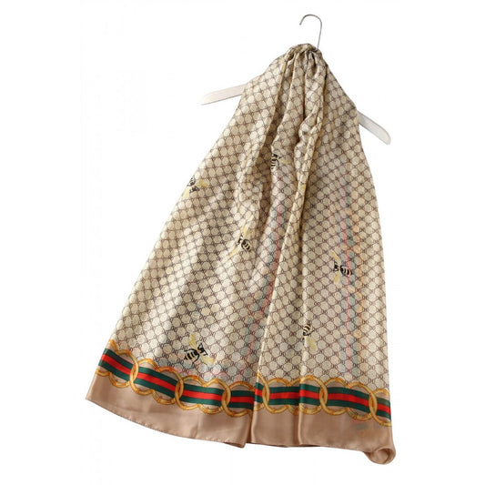 Bufanda-chal de 100% seda auténtica,  Abeja de Moda con Borde