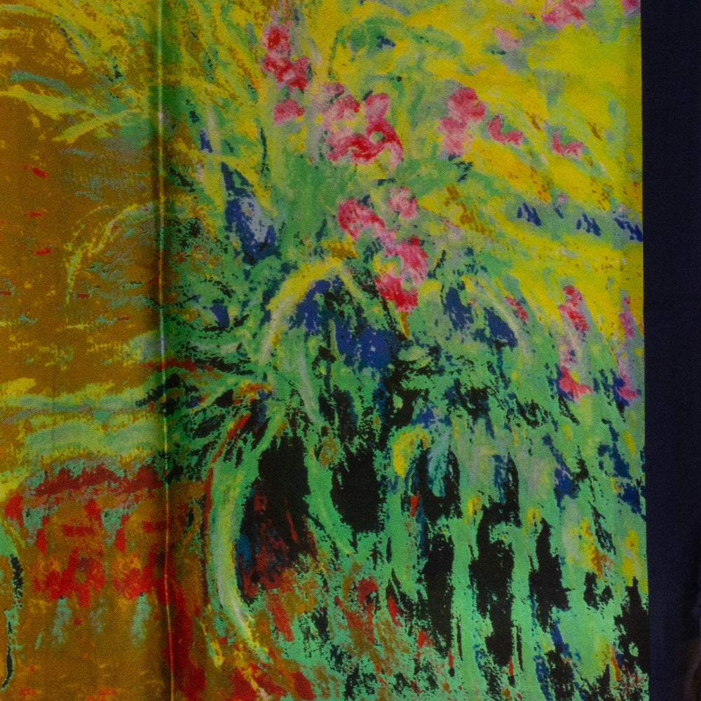 Pañuelo 100% Seda, 90 cm x 180 cm, Klimt Jardín de flores pintado al óleo 3 
