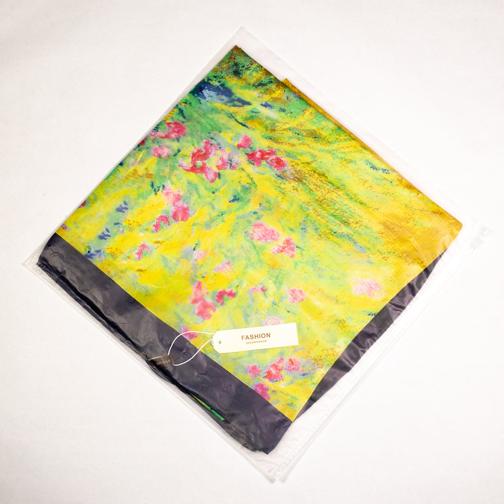Pañuelo 100% Seda, 90 cm x 180 cm, Klimt Jardín de flores pintado al óleo 4 