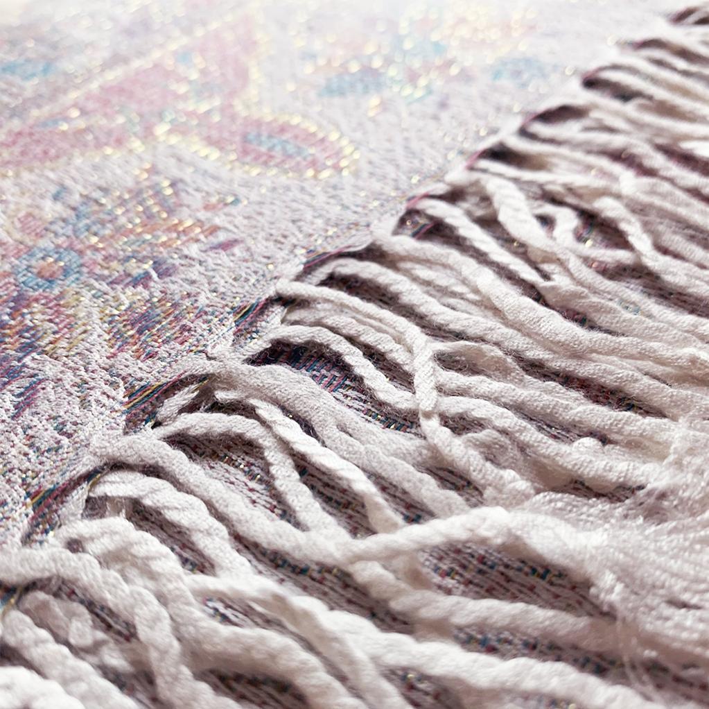 Bufanda de cachemira 100% Pashmina auténtica, 70 cm x 180 cm, Paisley, blanco, rosa, brillante 6 