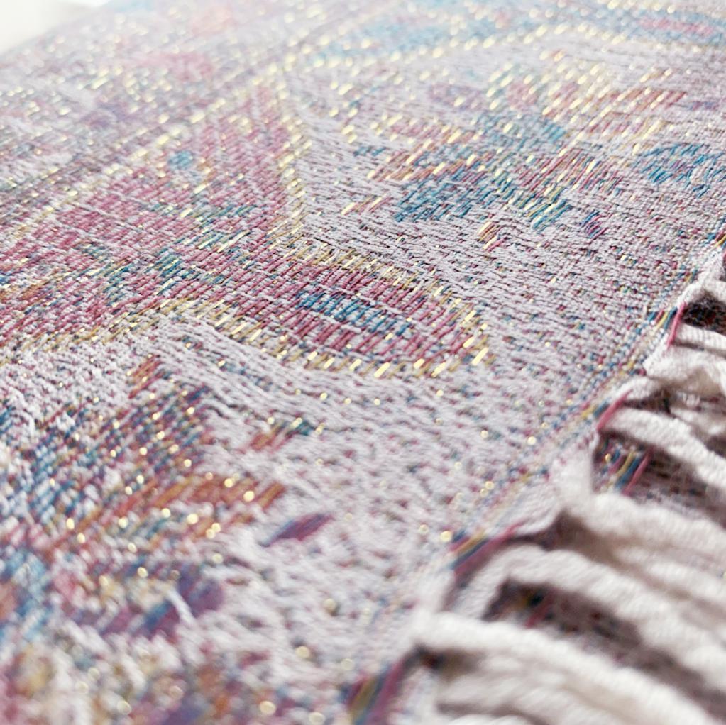 Bufanda de cachemira 100% Pashmina auténtica, 70 cm x 180 cm, Paisley, blanco, rosa, brillante 8 
