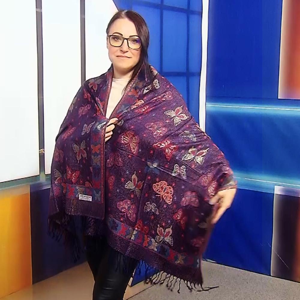 Bufanda de cachemira 100% pashmina auténtica, 70 cm x 170 cm, estampado de mariposas azul marino brillante 2 
