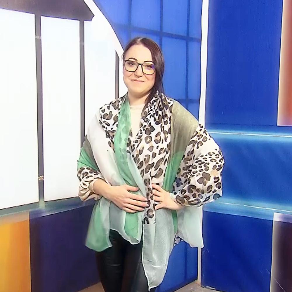 Bufanda verde con estampado de leopardo, 80 cm x 180 cm 1 