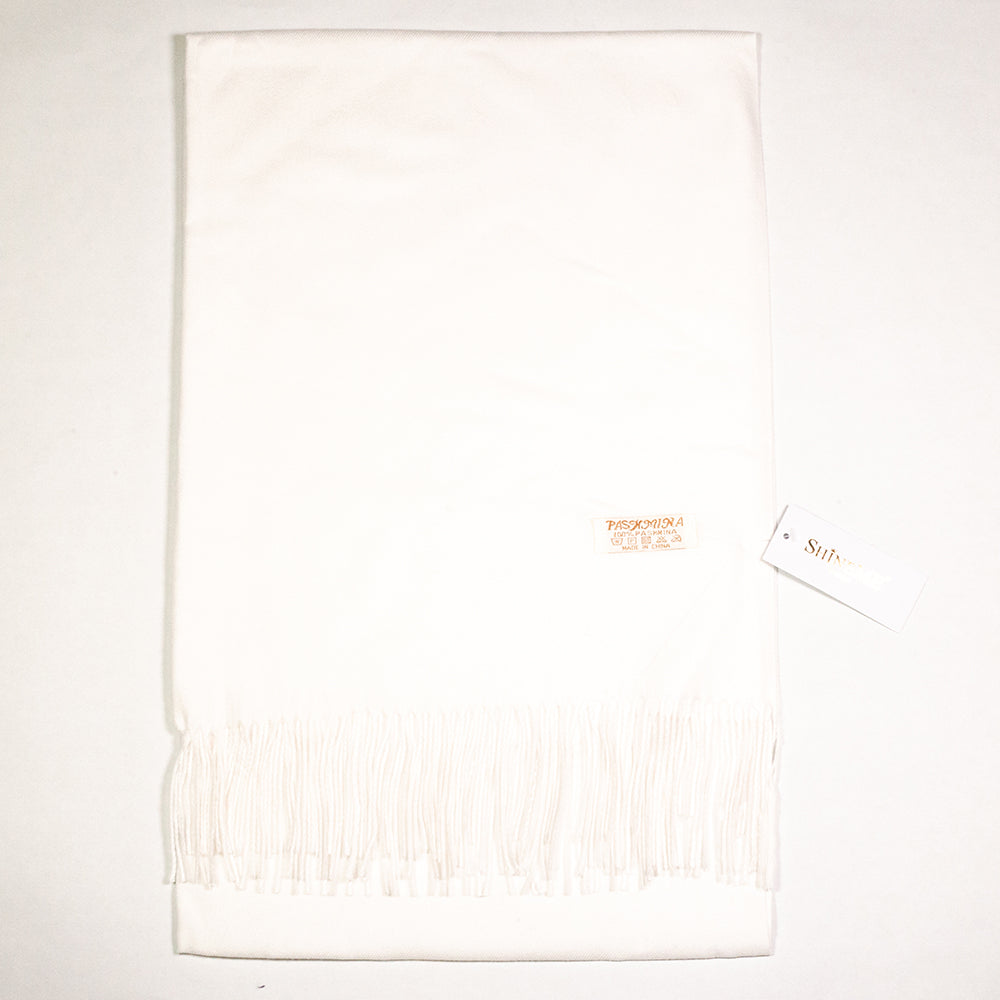 Bufanda 100% Cachemira Pashmina, 70 cm x 170 cm, Super Suave. Blanco Liso 7 