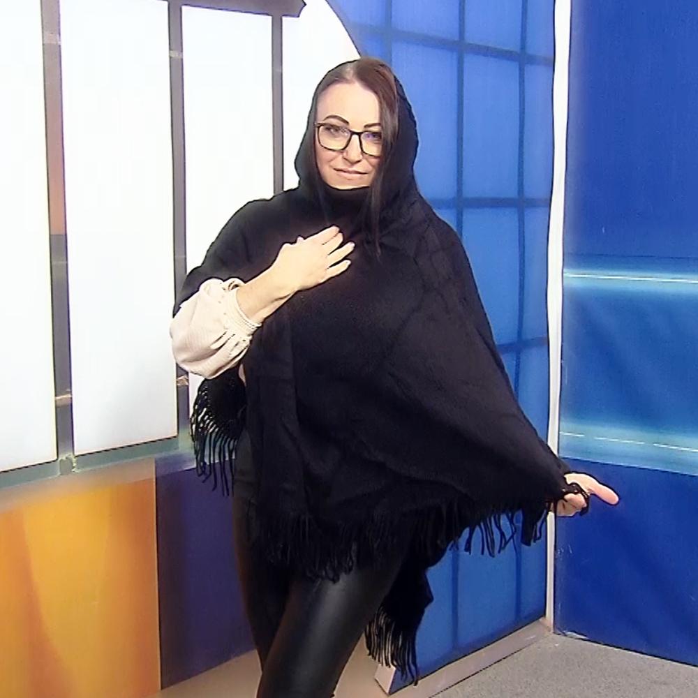 Poncho de punto con cuello alto, 50 cm x 70 cm x 335 cm, negro 2 