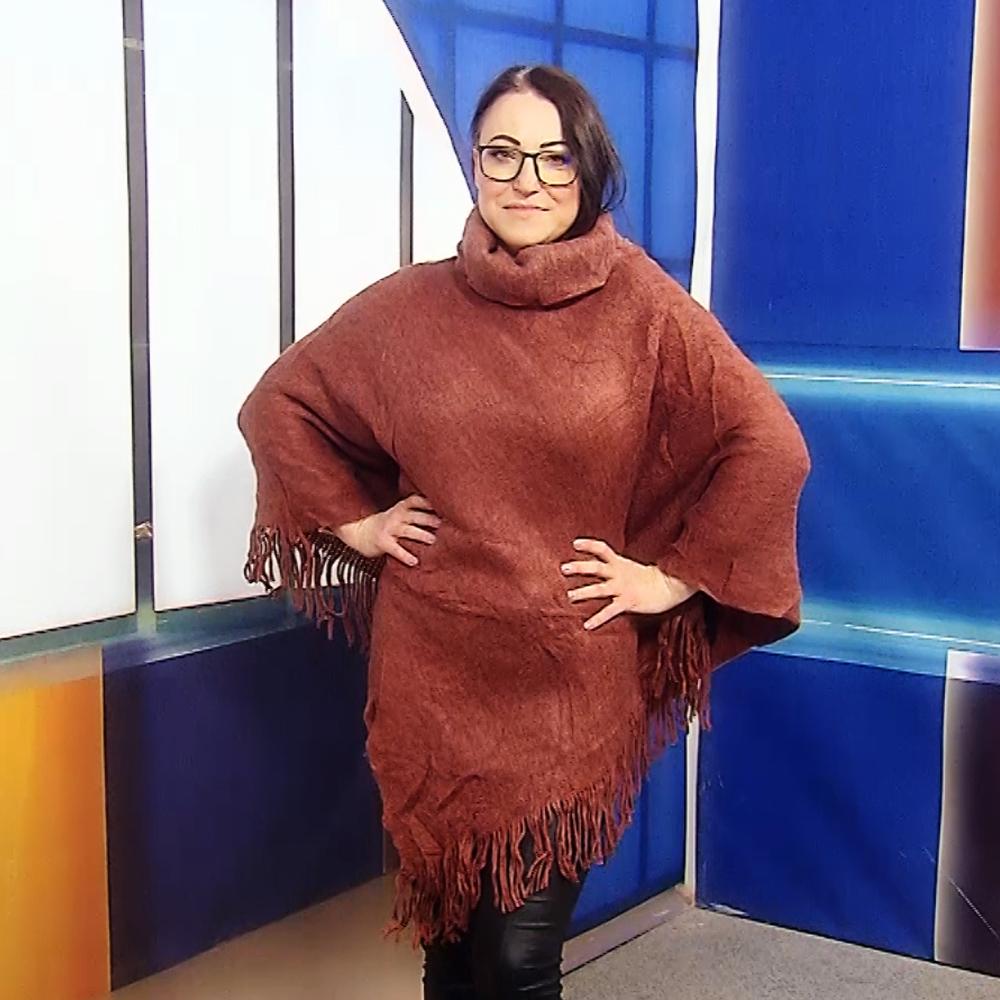 Poncho de punto con cuello alto, 50 cm x 70 cm x 335 cm, marrón oxidado 1 