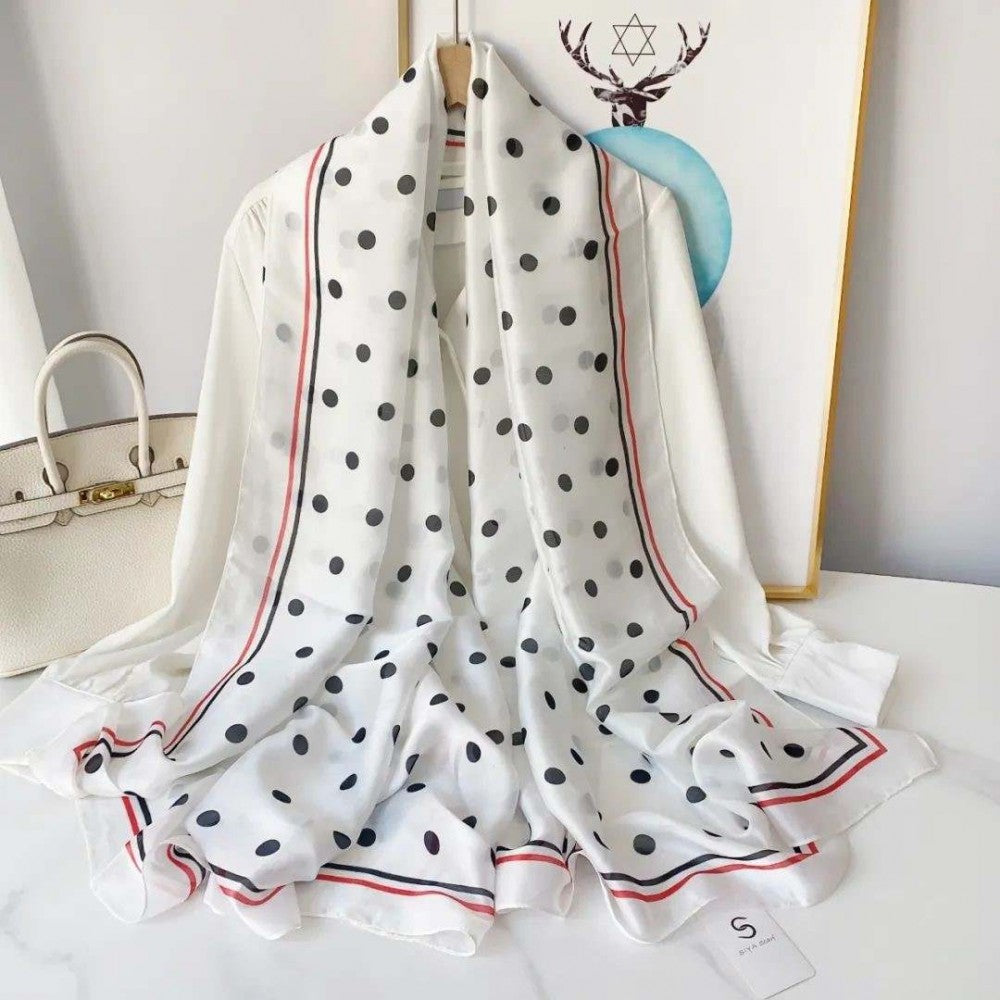 Bufanda de seda, lunares de moda, blanco, 100% seda 1 