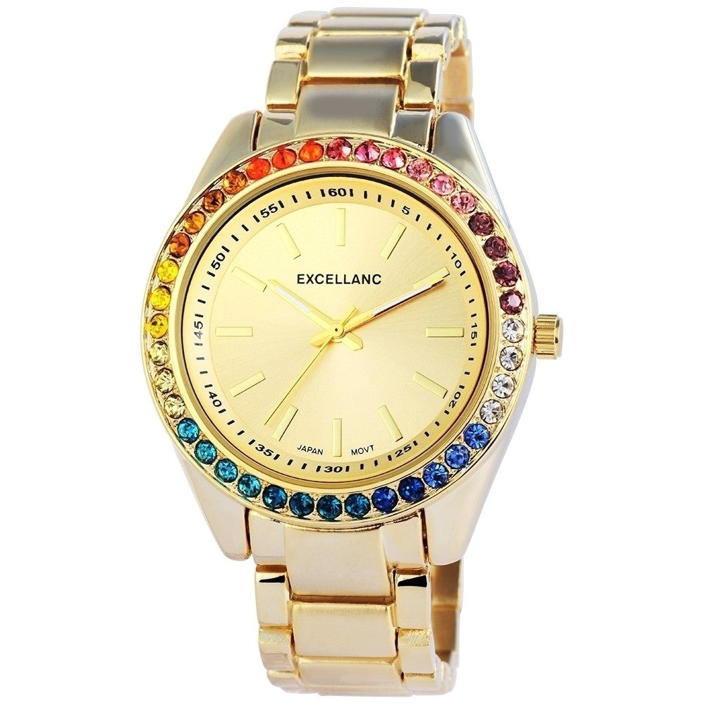 Reloj Excellanc para mujer con correa de metal, color dorado, movimiento de cuarzo de alta calidad, esfera dorada 1 