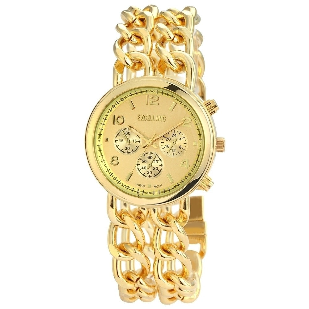 Reloj Excellanc para mujer con correa de metal, color dorado, movimiento de cuarzo de alta calidad, esfera de color amarillo 1 