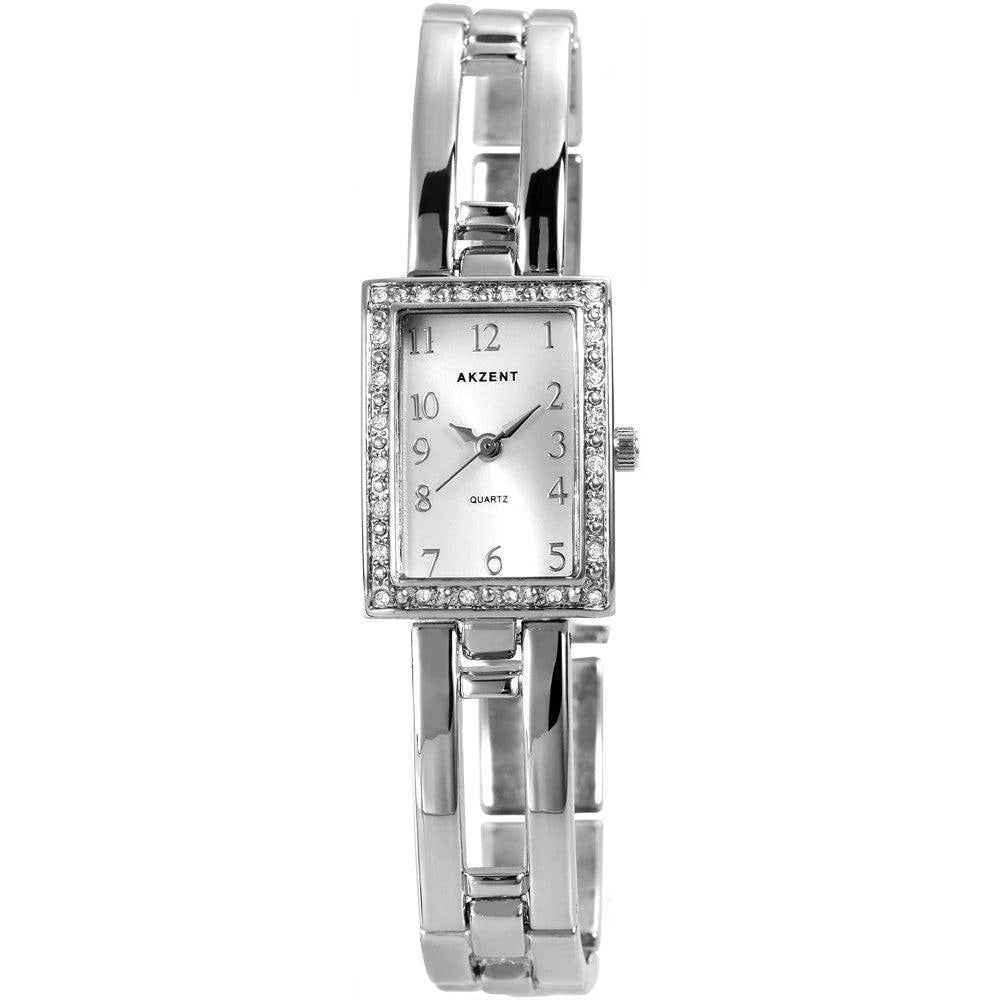 Reloj Akzent para mujer con correa de metal, color plateado, movimiento de cuarzo de alta calidad, esfera plateada 1 