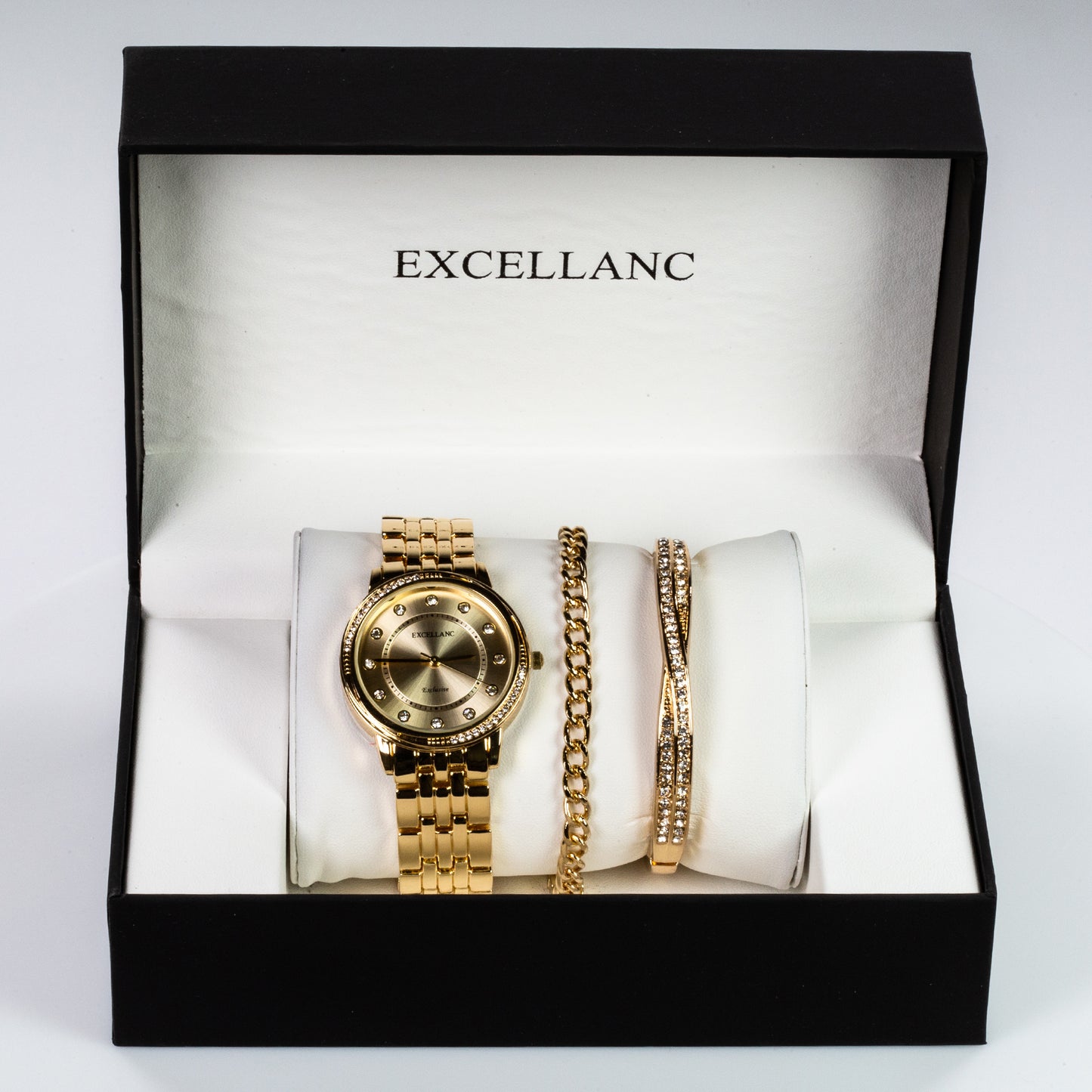 Set Whit Emporia Crystal en oro plateado ( reloj de pulsera + 2 pulseras )