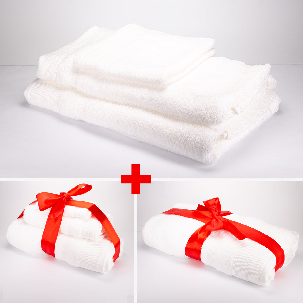 3+3+1 Regalo Juego de 3 piezas de Toallas 100% Microalgodón, 500 GSM, Blancanieves + una Toalla de Baño de regalo! 1 
