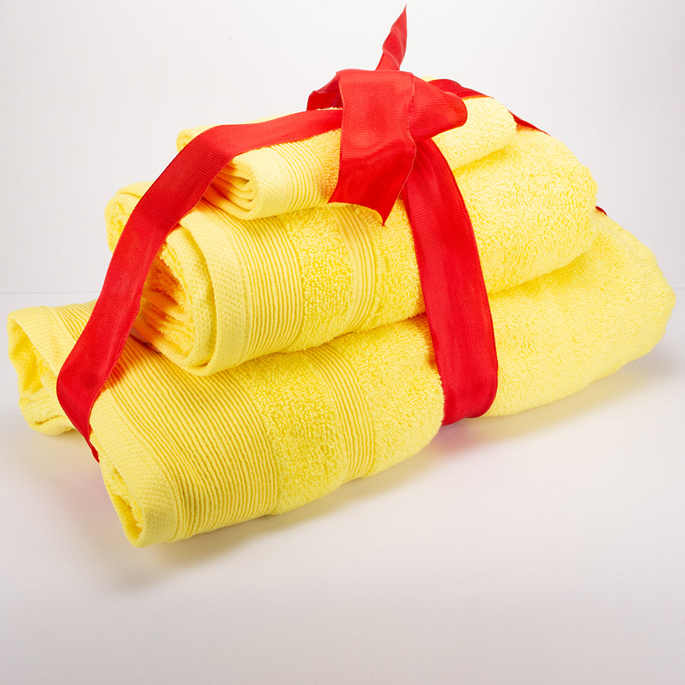 3+3+1 Regalo Juego de 3 piezas de Toallas 100% Microalgodón, 500 GSM, Amarillo 2 