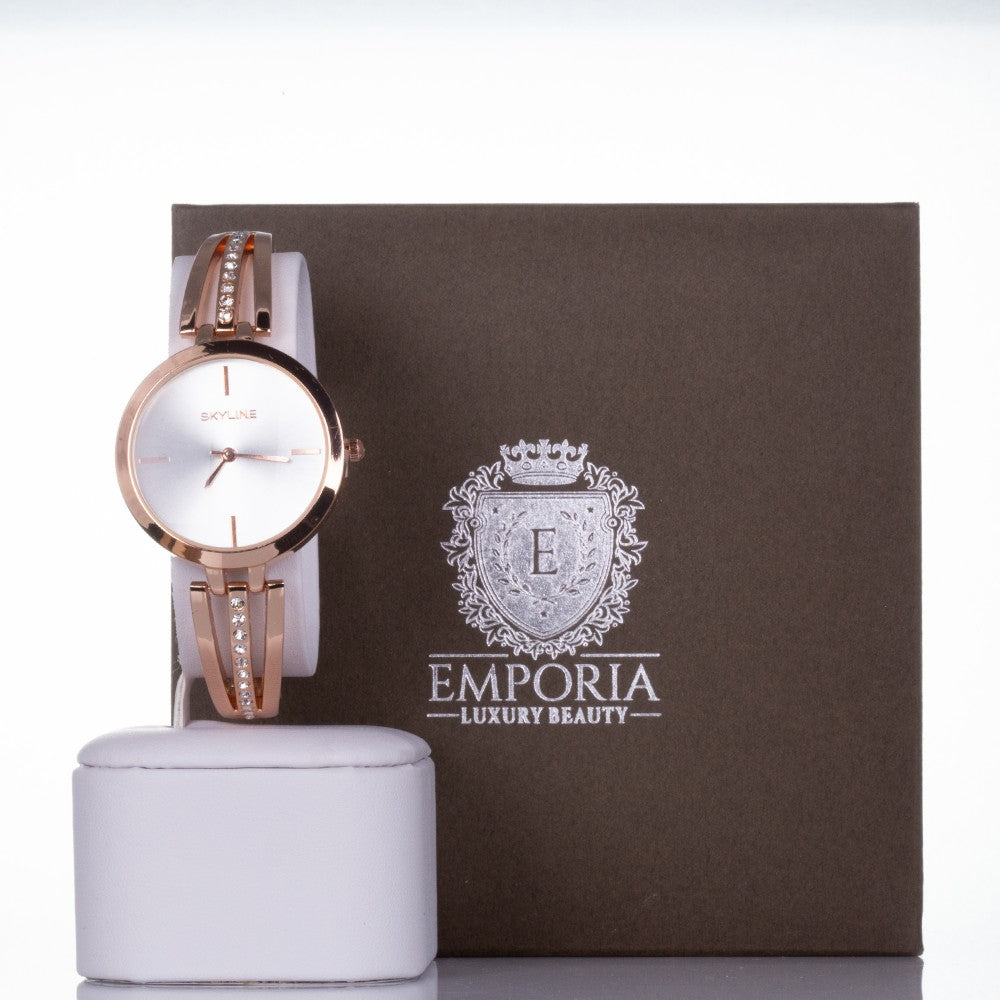 Reloj SKYLINE de aleación bañada en oror para mujer con cristales de cuarzo con Estuche regalo 1 