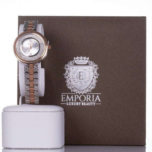 Reloj SKYLINE de aleación  bañada en ORO ROSA Y PLATA para mujer con cristales de cuarzo con Estuche regalo