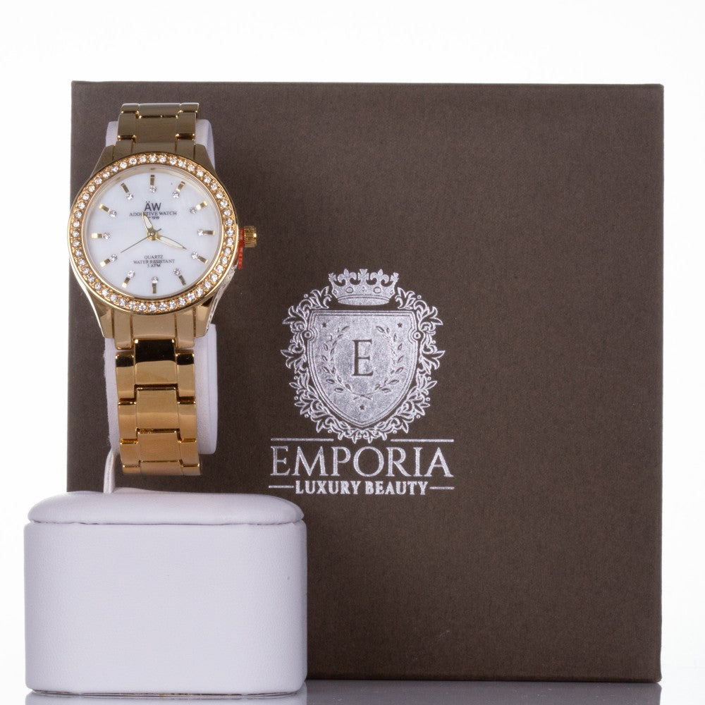Reloj de aleación  bañado en oro AW para mujer con cristales de cuarzo con caja de regalo, 18 cm 1 