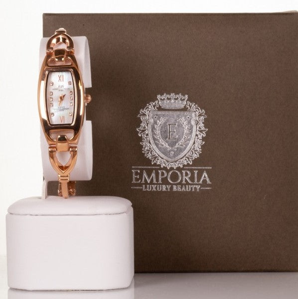 Reloj de aleación para mujer AW Color oro rosa con fina correa triangular y cristales de cuarzo 2 