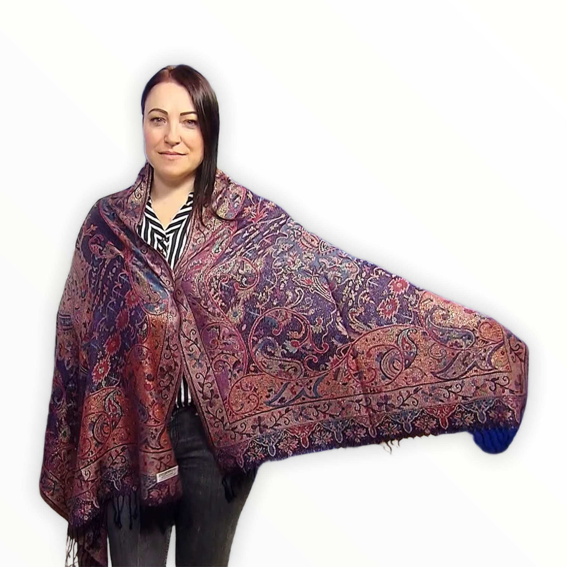 Bufanda-Chal 100% Pashmina CashmereReal, 70 cm x 180 cm, Azul Marino 1 