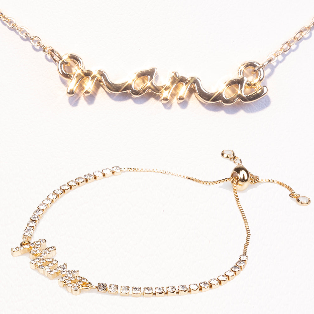 Conjunto de Aleación Bañado en Oro con Cristal Emporia® Blanco ( Collar +Pulsera ) 1 