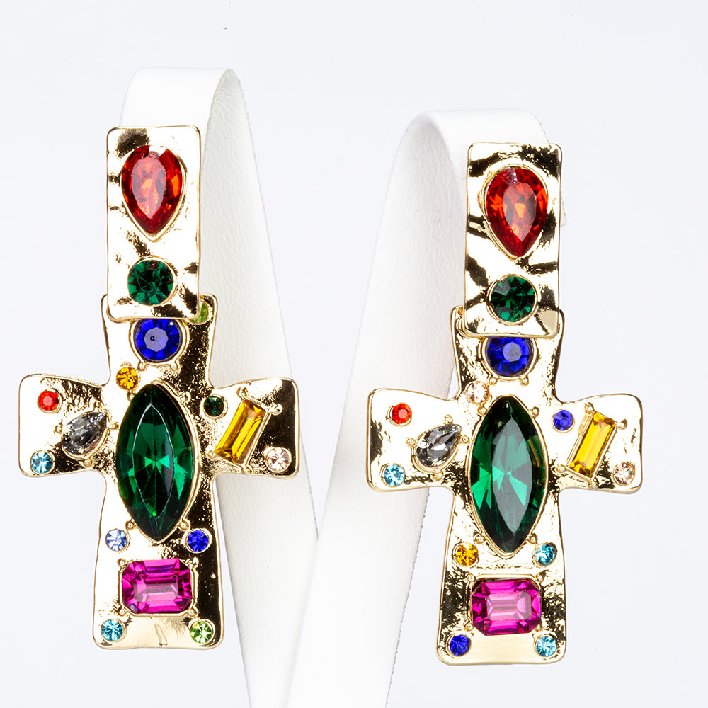 Conjunto de Aleación Bañado en Oro con Cristal Emporia® Rojo y Cristal Emporia® Azul ( Collar +Pendientes +Colgante )