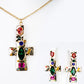 Conjunto de Aleación Bañado en Oro con Cristal Emporia® Rojo y Cristal Emporia® Azul ( Collar +Pendientes +Colgante )