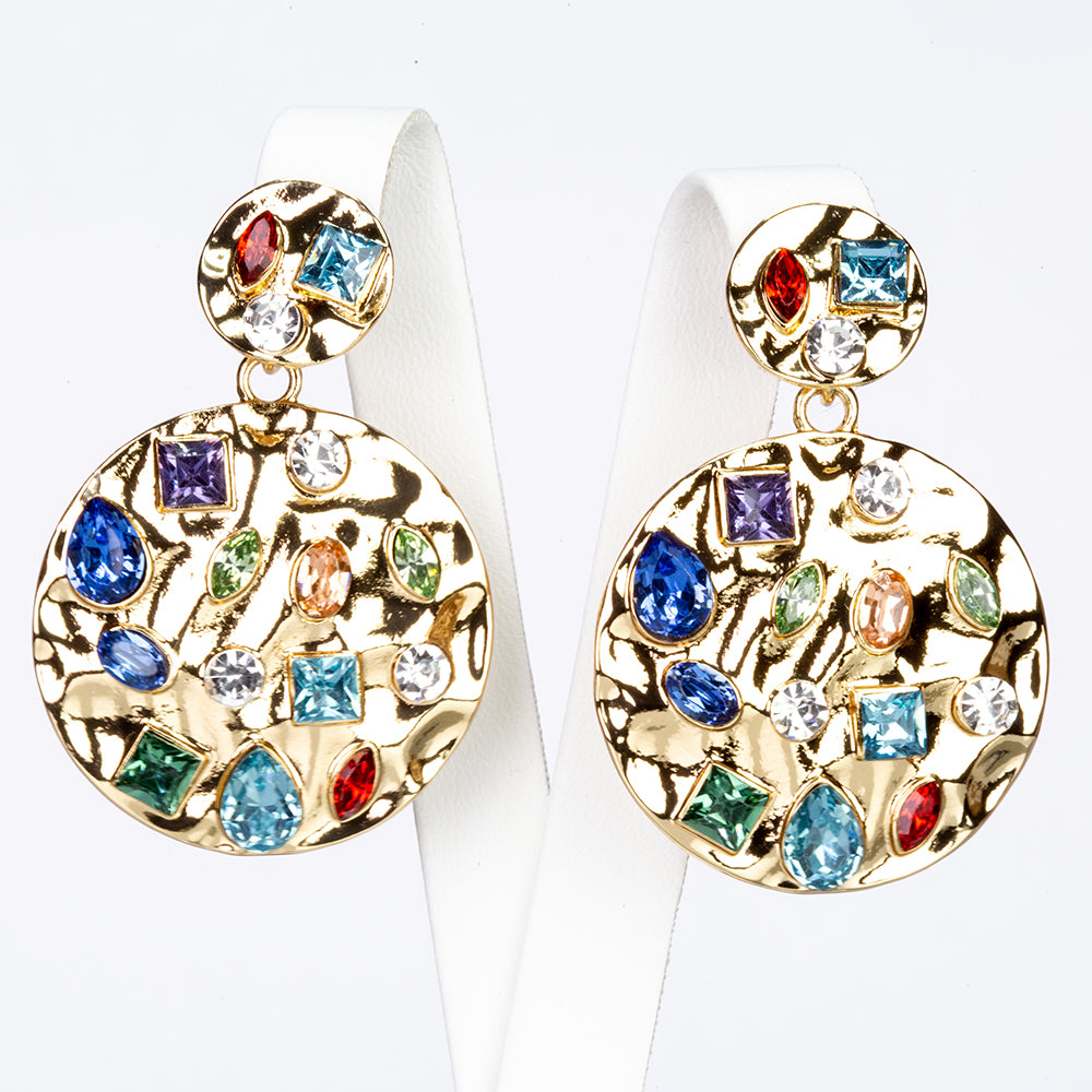 Conjunto de Aleación Bañado en Oro con Cristal Emporia® Rojo y Cristal Emporia® Azul ( Collar +Pendientes +Colgante )