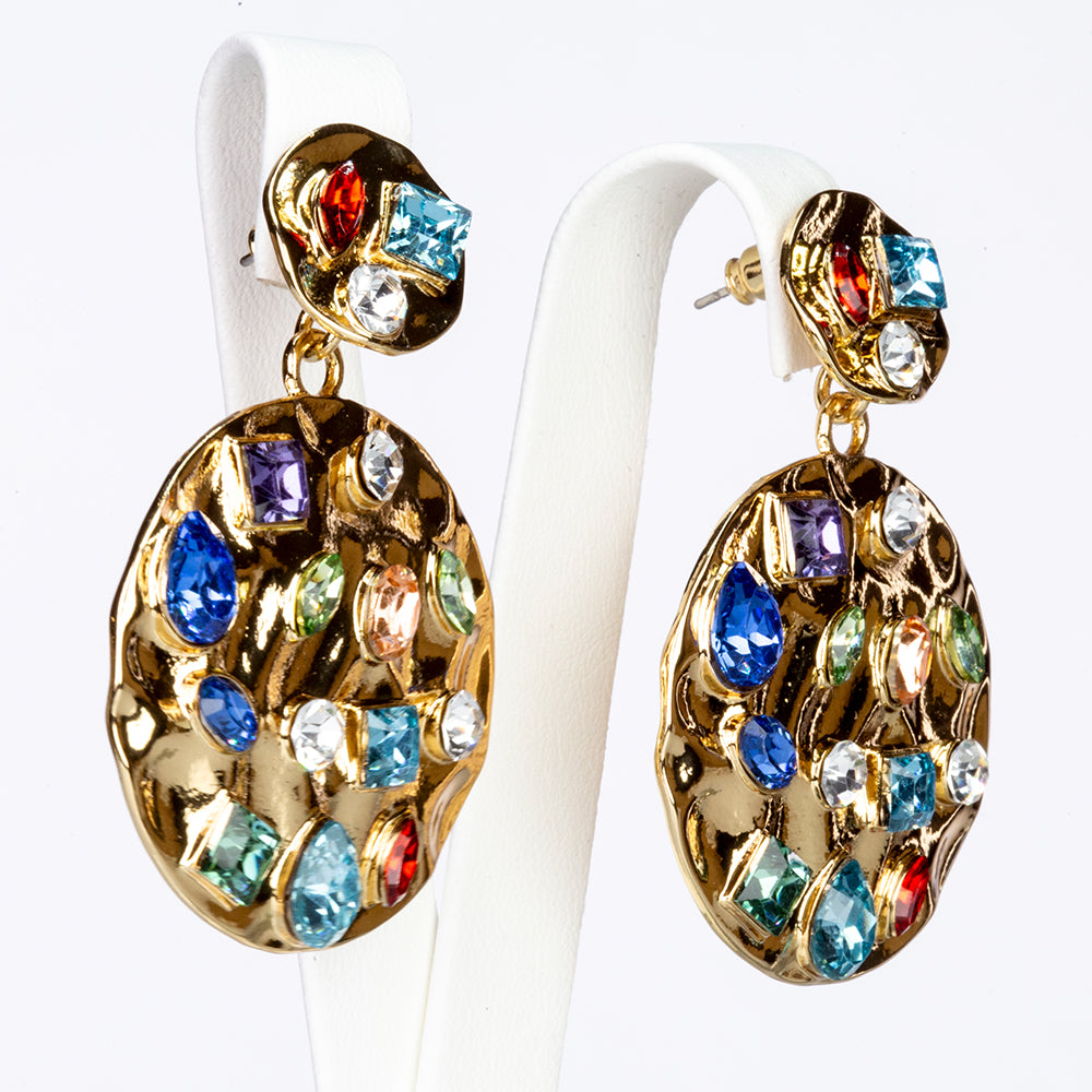 Conjunto de Aleación Bañado en Oro con Cristal Emporia® Rojo y Cristal Emporia® Azul ( Collar +Pendientes +Colgante )