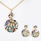 Conjunto de Aleación Bañado en Oro con Cristal Emporia® Rojo y Cristal Emporia® Azul ( Collar +Pendientes +Colgante )